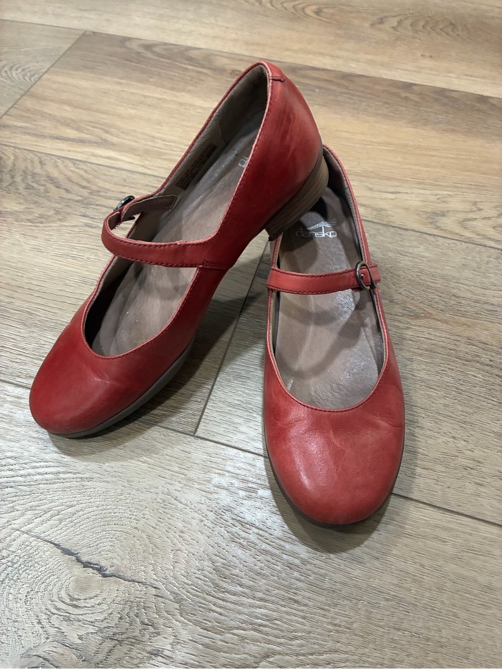Dansko Women's Red Mary Jane Flats Velcro straps - Comfortable Sz 37